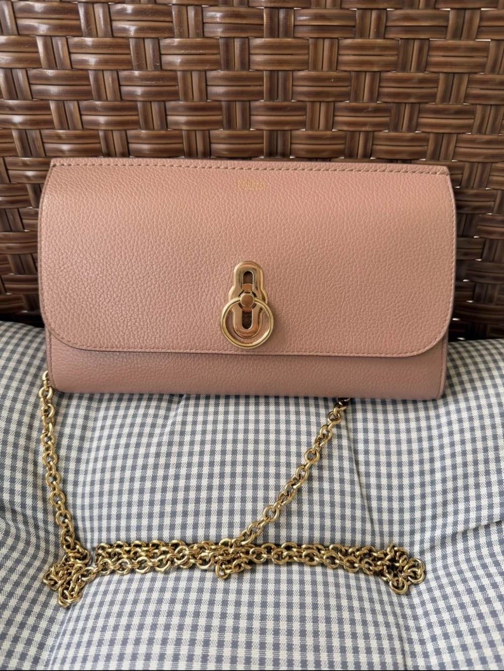Mulberry Rose Pink Pebbled Leather Chain Crossbody